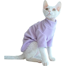 Тепла флісова кофта з коміром для котів Sphynx, Devon, Cornish та маленьких собак, термобілизна для безшерстих котів, смугаста, розмір S, коричнева
