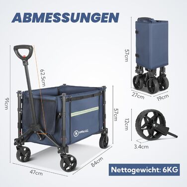 Складаний вагончик Homecall для відпочинку, покупок та транспортування (100 кг, Navy Blue)