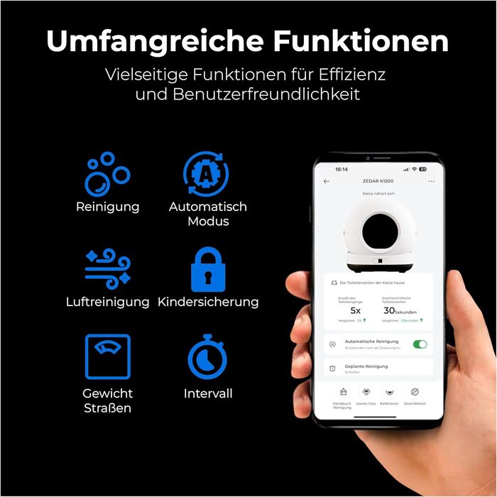 Автоматичний лоток для котів Zedar K1200 з самоочищенням та додатками – включає килимок та 3 рулони пакетів – 82л, XXL