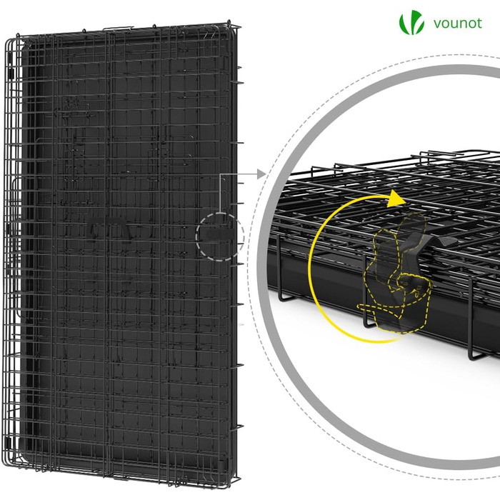 Складаний металевий вольєр VOUNOT для собак XL, клітка для транспортування в авто з подвійними дверцятами, ручками та піддоном, 107x70x78 см, чорний
