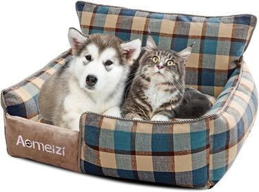 Ортопедичне ліжко для собак середніх та великих порід PETCUTE з знімним, пральним чохлом, антиковзним дном та м'яким диваном, блакитного кольору з підголовником