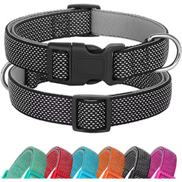 Відбиваючий нашийник для собак Didog з пряжкою, регульований, м'який неопрен, з підкладкою, нейлон, для маленьких, середніх та великих собак, чорний, L: обхват шиї 33-56 см, чорний