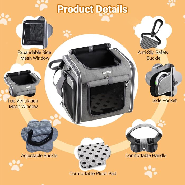 Корзина для собак на велосипед, знімний розширюваний велосипедний кошик для тварин з 4 сітчастими віконцями, корзина для велосипеда з регульованим плечовим ременем для котів та маленьких собак (підходить для ваги до...)