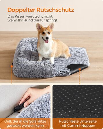 Ліжко для собак Feandrea FluffyHug, м'яка підстилка, захист дивану, подушка, розмір L, для середніх собак, 95 x 85 x 16 см, Ombré Grey PGW222G01