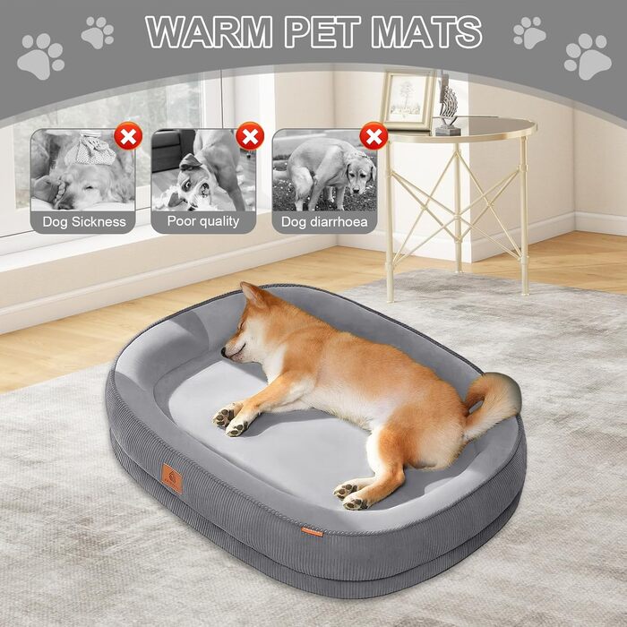 Ортопедичне ліжко для собак, 75x60x12.5 см. М'яке ліжко для середніх собак та котів, знімний та пральний килимок, антиковзаюча підкладка, кошик для собак з кордом та флісом, темно-сірий колір