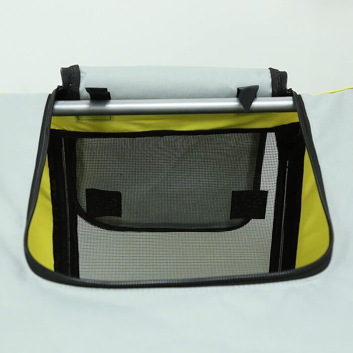 Складаний велозачіп для собак, Oxford-тканина, з ременем безпеки та прапорцем (137x73x90 см, жовто-сірий)
