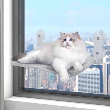 Кріплення для кота на вікно Gearific, гамак з 4 присосками, міцний каркас, дихаюча сітка, сірий, 45 x 30 см