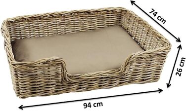 Корзина для собак Kobolo з ротангу з подушкою, 94x74x26 см
