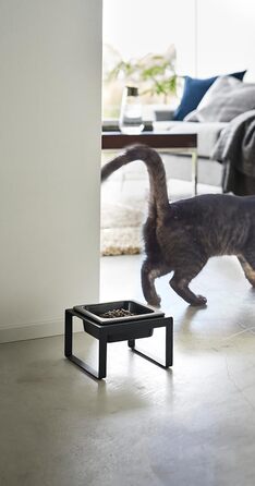 Миска для корму тварин Yamazaki 5817 Tower на підставці, чорна, сталь/кераміка, мінімалістичний дизайн, 15 x 15.5 x 10 см