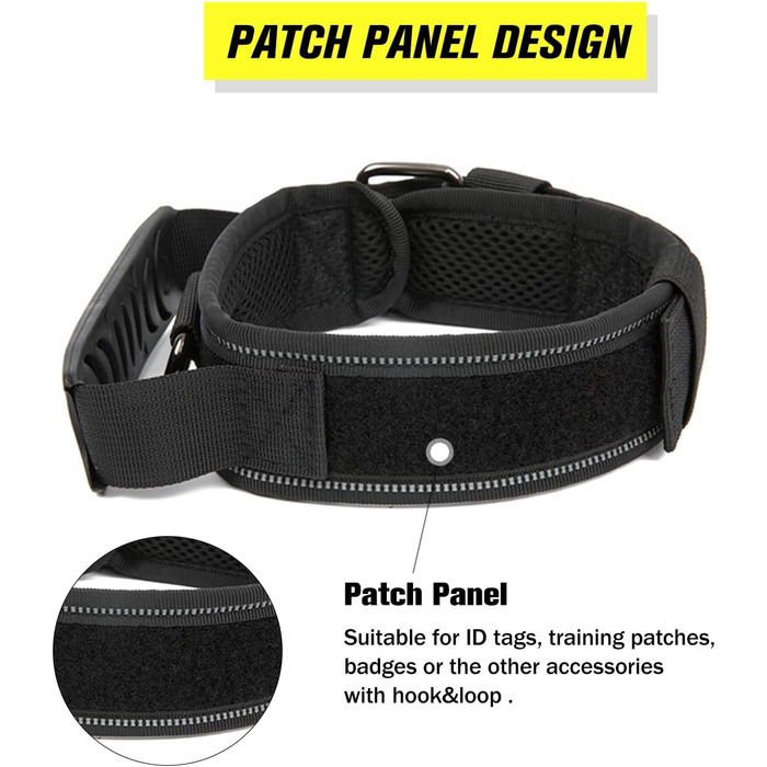 Тактичне обіднє нашийник для собак з ручкою та повідок, військовий нашийник. М'яка підкладка, нейлон, регульований, для середніх та великих собак XL, чорний P5