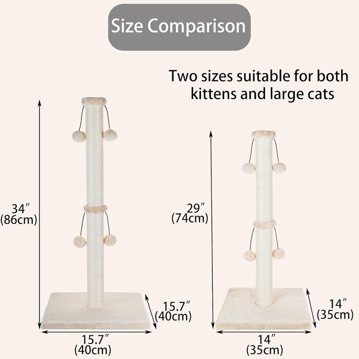 Котячий будиночок Dimaka з натурального сизалю, 73 см, 4 іграшки, для великих котів, бежевий
