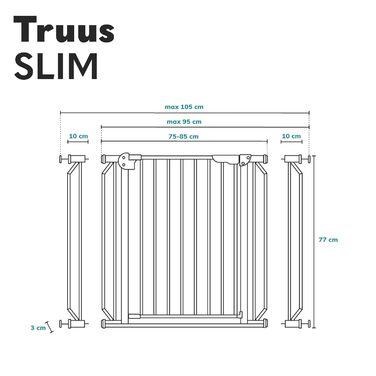 Захисні ворота LIONELO Truus Slim, регульована ширина 75-105 см, висота 77 см, двостороннє відкривання, самозачиняються, закруглені краї