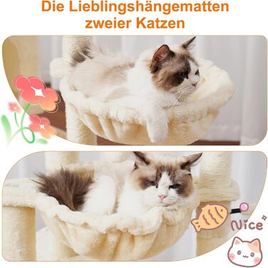 Котячий будиночок Heybly Kratzbaum: 100 см, з платформою, печерею, 2 гамаками та іграшками. Активний котячий будиночок, HCT006SW (Бежевий)