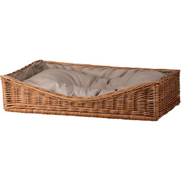 Плетіний корзинка-ліжко для собак та котів з подушкою, 80x50 см, натуральний колір, бежевий