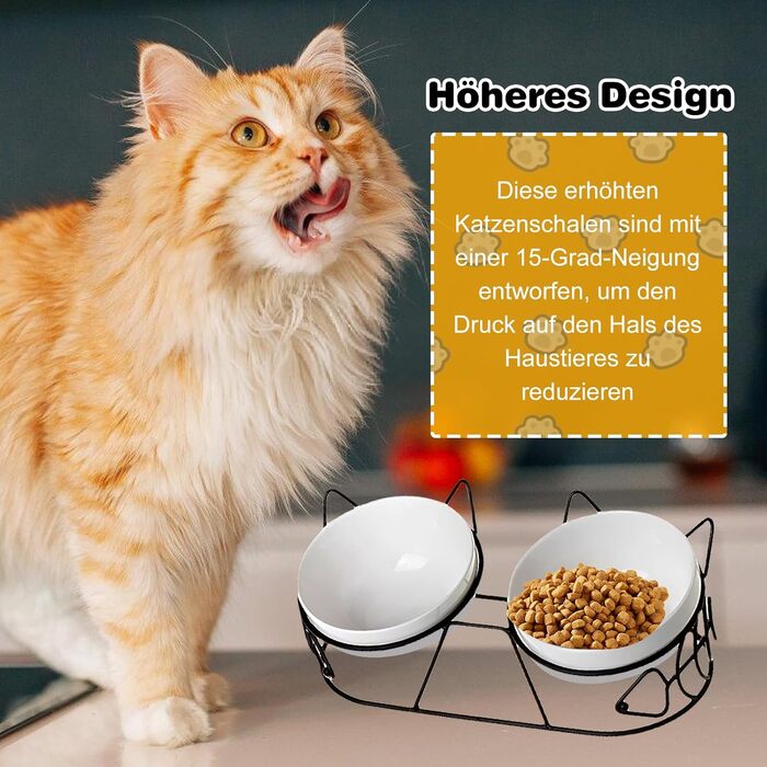 Підвищені годівниці для котів - набір 3 шт. з кераміки, нахил 15°, для котів та маленьких собак, подвійний набір