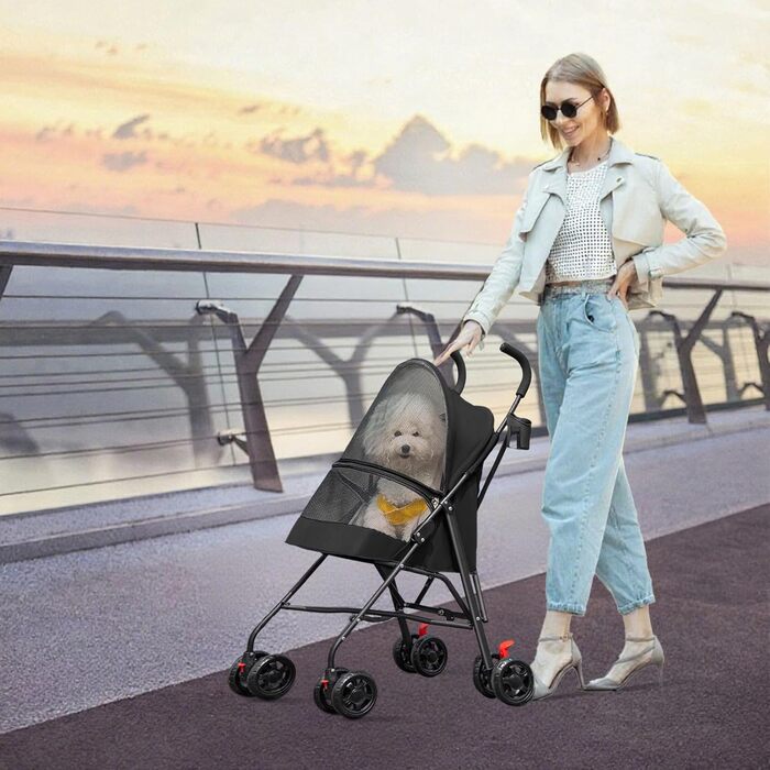 3-в-1 візок для собак: лежанка, переноска, прогулянковий візок. Для собак до 25 кг, чорний. Складаний, з великим ліжком та поворотними колесами 360°