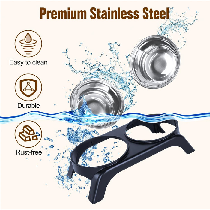 Підвищені миски для котів Befoco, проти блювоти, набір з 2 мисок з нержавіючої сталі, запобігає болю в шиї, миски для котів з ABS-підставкою, протиковзкі, для котів, сірий колір