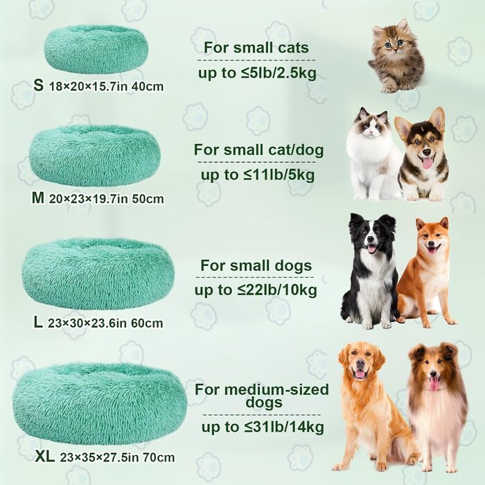 М'яке ліжко для собак та котів, корзина для собак, зручне миється, 70 см, кругла ліжко для собак з плюшу, диван для собак та котів, для маленьких, середніх та великих собак, (Д 50 x Ш 50 x В 20 см, Темно-зелений)