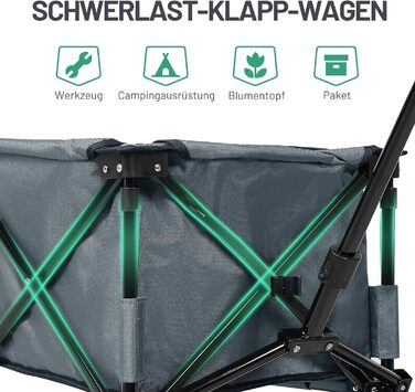 Вагончик Timber Ridge XXL: вантажний, складаний, з кишенями та тримачем для напоїв, для саду, кемпінгу, покупок (сірий)