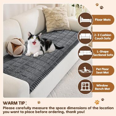 Плед на диван для собак, фланелевий, 70 x 180 см, темно-сірий. М'який, антиковзаючий, для захисту дивану, машинне прання