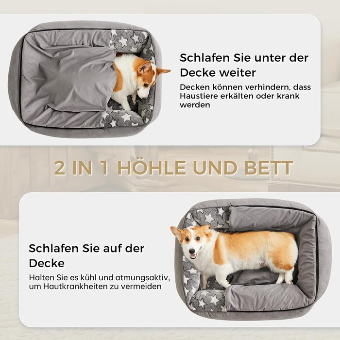 Крісло-будиночок для собак та котів, маленьке, 53x50x17 см, сіре. Знімний коврик, м'яке та тепле, з високими бортиками, придатне для маленьких собак та котів, легко миється.