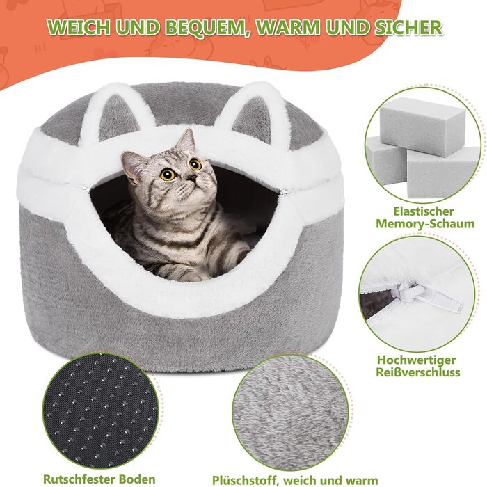 Ownpets Котяче ліжко-нірка 3-в-1, тепле знімне ліжко для котів до 7,7 кг, інтер'єрне зимове місце для сну, м'яке хутро кролика, сіре