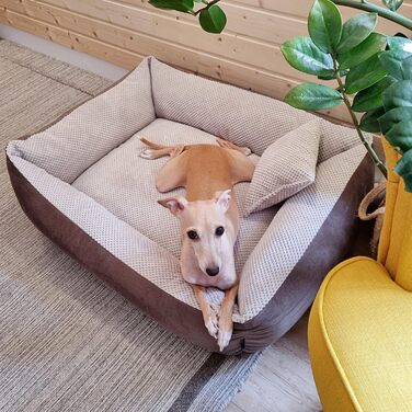 М'яке ліжко для собак Teo 80x60 см, знімний чохол, коричнево-бежеве, 80 x 60 x 20 см