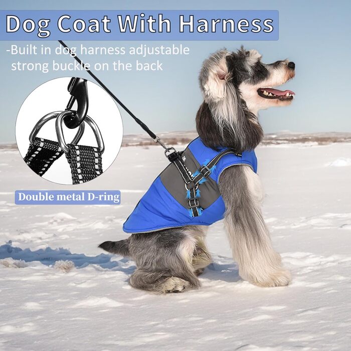 Теплий зимовий одяг для собак, куртка та жилет для маленьких та середніх порід, з світловідбиваючим жилетом, блакитний (S, блакитний)