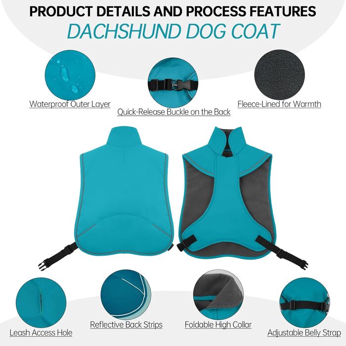 Зимовий антідощовий антівітряний антіфільтр для такс, тепла куртка для собак, теплий антіфільтр для собак з захистом живота та отвором для повідка, зимові куртки для собак (S, Marine)