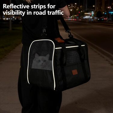 Транспортна сумка для кота, переноска для кота, складана переноска для кота в літаку, переноска для тварин з мискою та флісовим килимком, переноска для котів та маленьких собак до 10 кг (Чорна)