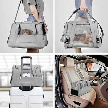 Транспортна сумка для тварин, сіра, 44x25x28 см, з плюшевою подушкою, переноска для кота/собаки, портативна, на блискавці