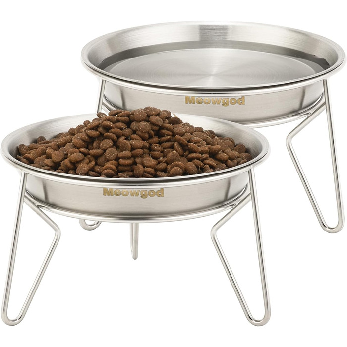 Набори мисок для котів та собак, 17 см, широкі, з нержавіючої сталі, антиковзний металевий підставник, 2 шт.