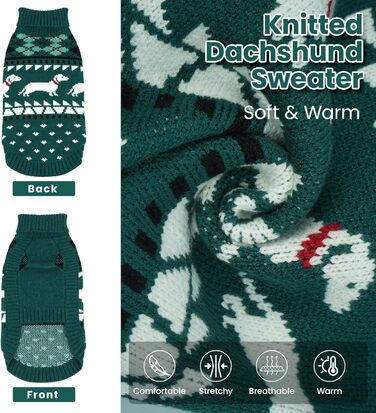 Пуловер для собак Лелепет для такс, в'язаний пуловер з малюнком такси, теплий пуловер з високим коміром, зимовий пуловер для великих собак, зелений XL