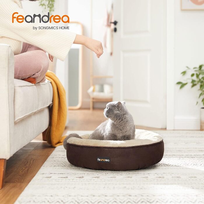 Ліжко для собак та котів Feandrea Donut, діаметр 50 см, коричневе, 50 x 50 x 18 см
