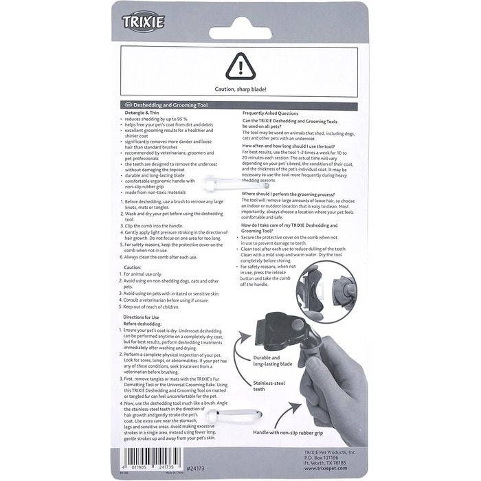 Тріксі Щітка для вичісування шерсті з ви змінним гребінцем - нержавіюча сталь, прогумований пластиковий ручка - чорний/синій - 8 x 14 см - 24173