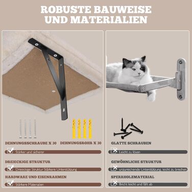 4-в-1 стінний комплекс для котів: драпак, місток, котячий будиночок і платформа, меблі для котів з підвісною іграшкою, для монтажу на стіну, бежевий колір