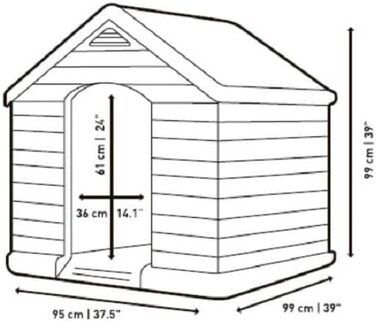 Будка для собак CURVER сіра, водонепроникна, UV-захист, PVC, 95x99x99 см, для великих порід, піднята підлога, 85% перероблений матеріал