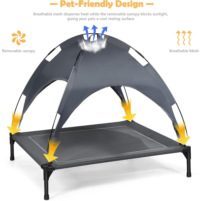 Лежанка для собак Relax4Life з балдахіном, сіра, 90x81x86 см, для дому та саду, до 60 кг