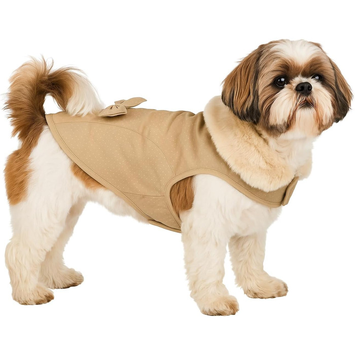 Жакети для собак Flamingo Guzzi з м'якого флісу з бантиком, 30 см, ідеально підходять для маленьких порід, таких як чихуахуа, йоркширський тер'єр, пудель (БЕЖЕВИЙ 30см)