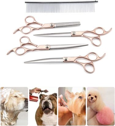 Набір професійних ножиць для грумінгу тварин 4шт, 7 дюймів, з нержавіючої сталі, для собак та котів (золотий)