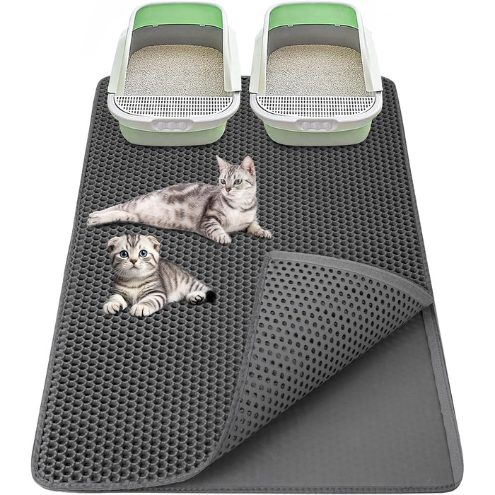 Килимок під лоток для котів 90x60 см XXL, EVA, двошаровий, вологостійкий, сірий