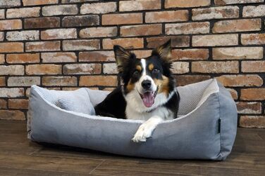 М'яке ліжко для собак Teo 120x100 см, сіре - знімний чохол, кошик для собак середніх порід