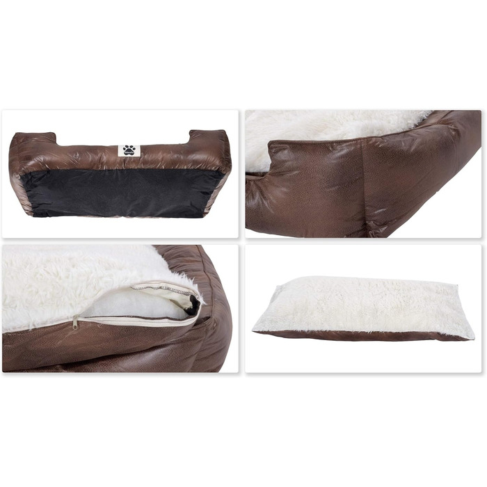 Ліжко для собак DeluxePet 'Schlummer' 100x70 з штучної шкіри, 2в1 з поворотним матрацом, для великих собак, коричневе