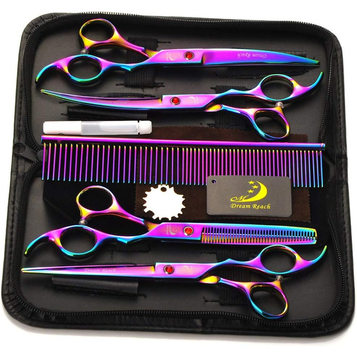 Набір для грумінгу домашніх тварин: професійні ножиці для собак та котів, ножиці для фінальної обробки, вигнуті ножиці, гребінець для грумінгу, набір для догляду за шерстю