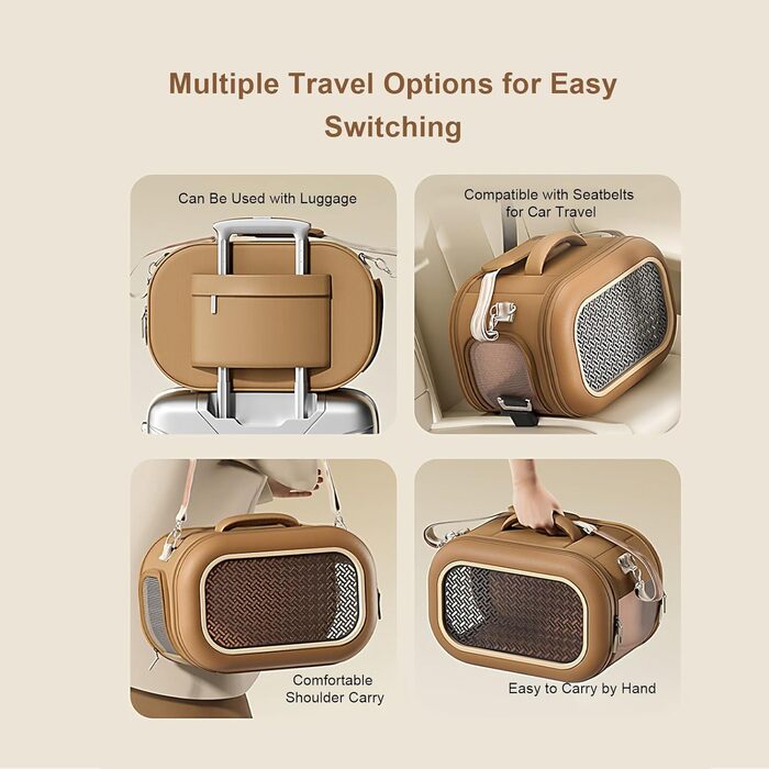 Транспортна переноска для котів та собак Asixxsix - для маленьких та середніх тварин до 7 кг, з PU-шкіри та Оксфорду, складна та водонепроникна