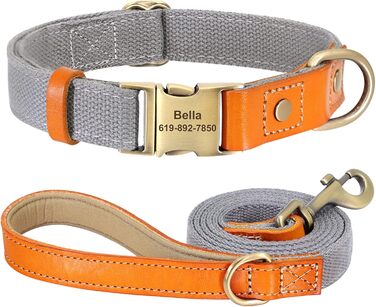 Персоналізоване обіднє повідко-лінійка для собак з нейлону, шкіра, аксесуари для тварин, блакитний (M, сірий)