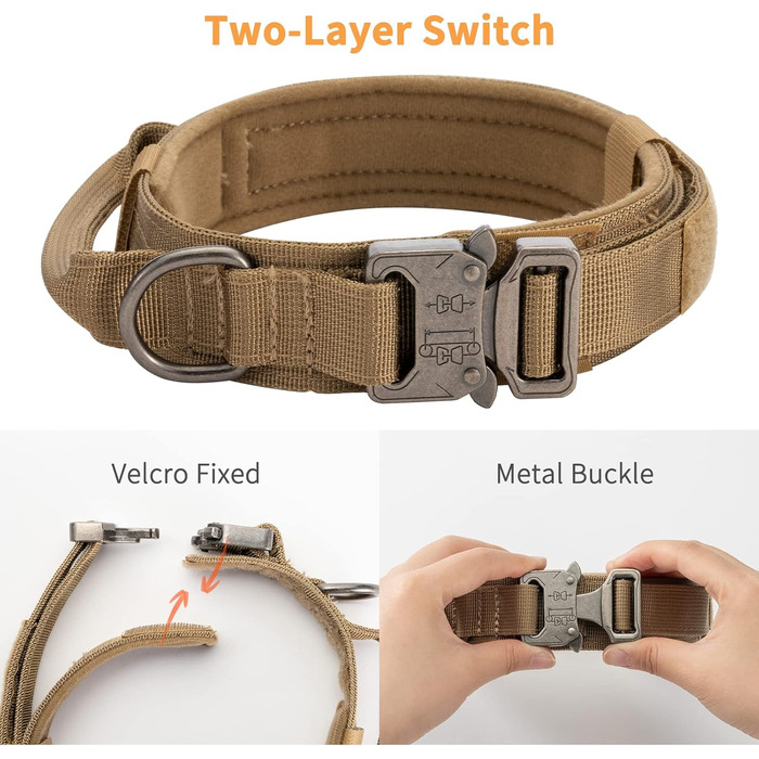 Нашийник для собак регульований з контролем, тактичний нашийник з нейлону, м'який нашийник з металевою застібкою, для середніх та великих собак, для полювання, тренувань, активного відпочинку, сірий, L (45-55 см), XL (55-62 см)