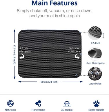 Mat для лотка кота WePet – килимок для котячого туалету з комірчастою структурою, вологостійкий, легко чиститься, 61 x 38.1 см, бежевий