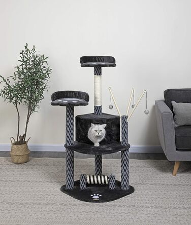 Дряпка для котів Go Pet Club з будиночком, 61x89x127 см, чорна
