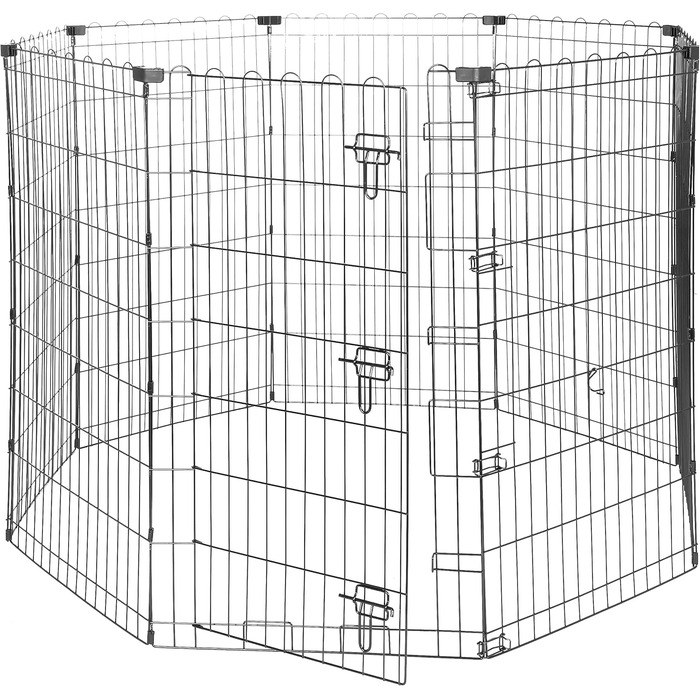 Клітка-бігове колесо для собак та інших домашніх тварин Amazon Basics, металева, складна, з дверцятами, 91 см, чорна (107 см у висоту)